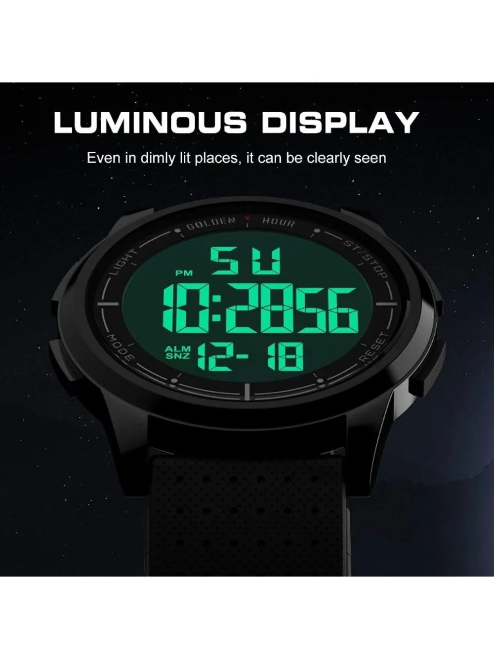 Men's Black Rubber Strap Ultra-Thin Minimalist Sport Waterproof Digital Watch